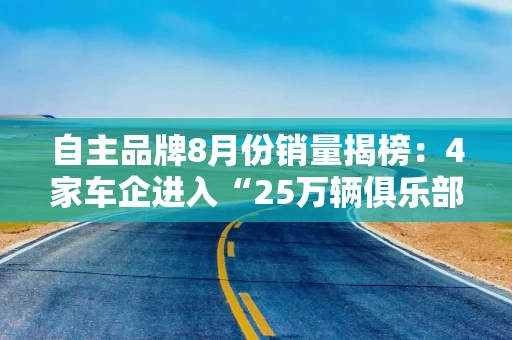 自主品牌8月份销量揭榜：4家车企进入“25万辆俱乐部”