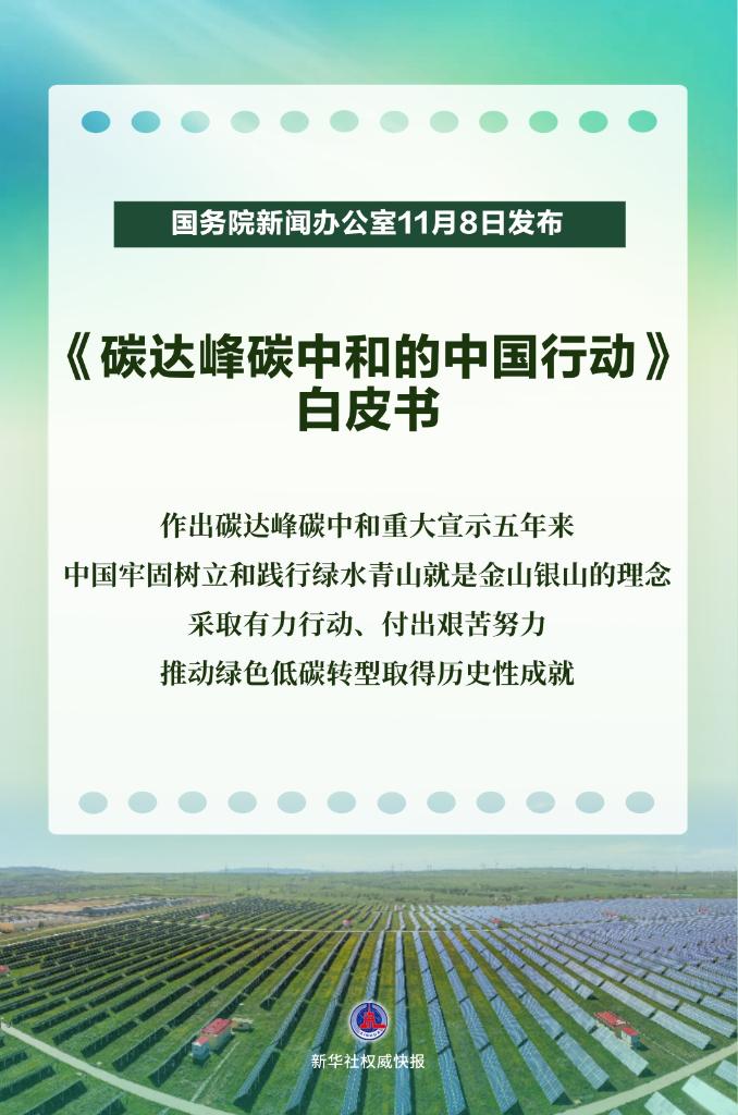 《碳达峰碳中和的中国行动》白皮书发布