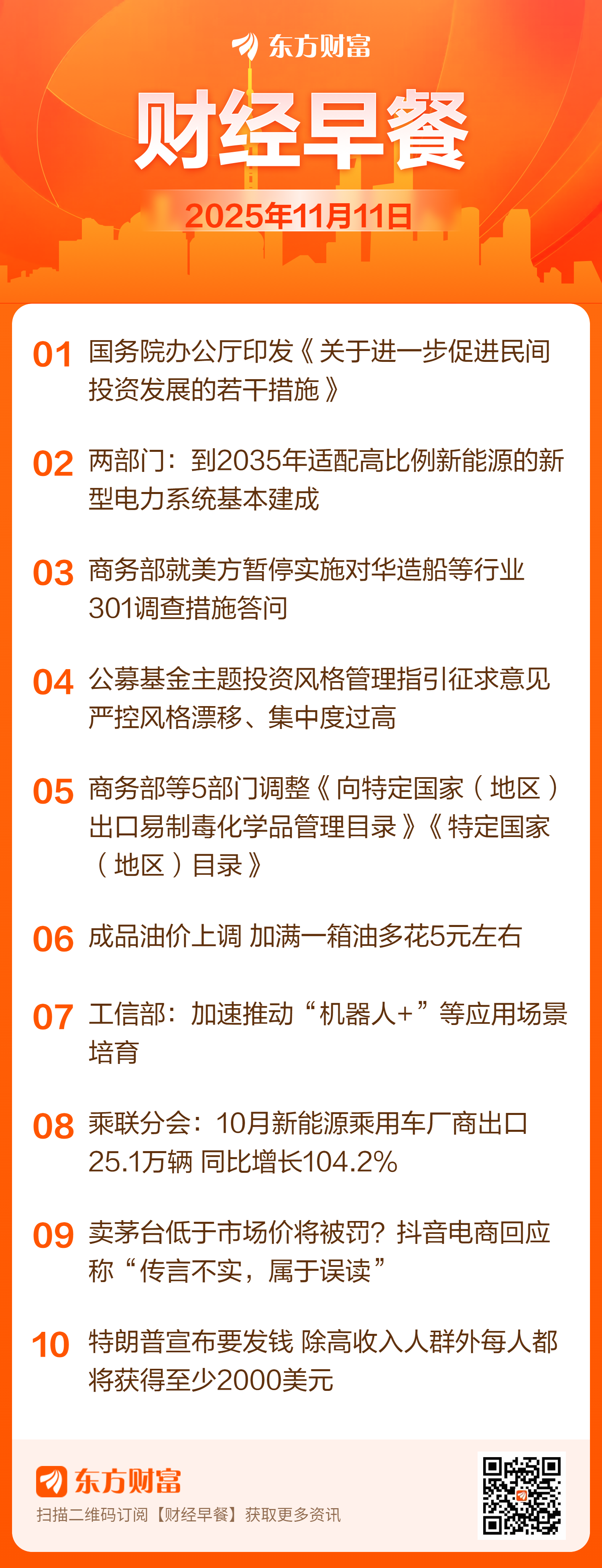 东方财富财经早餐 11月11日周二