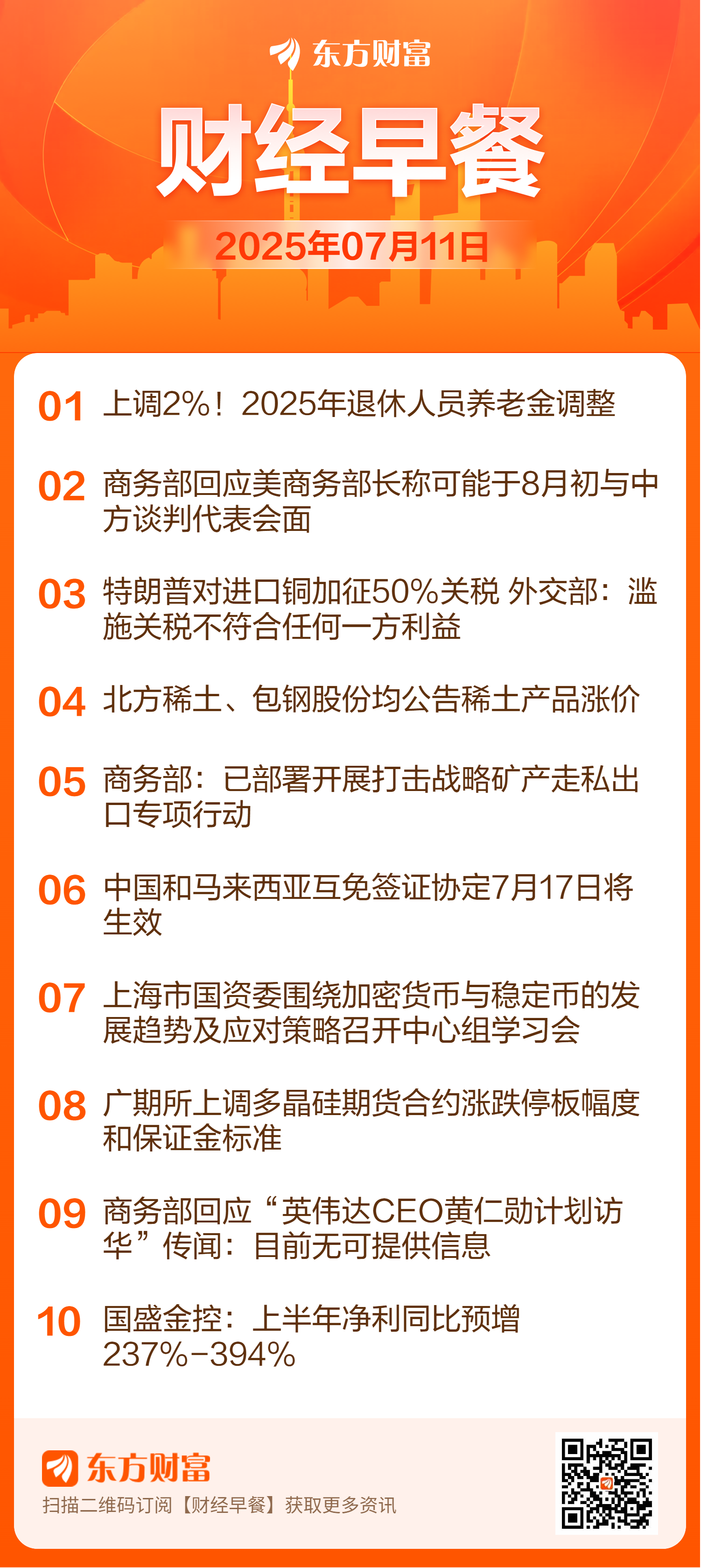 东方财富财经早餐 7月11日周五