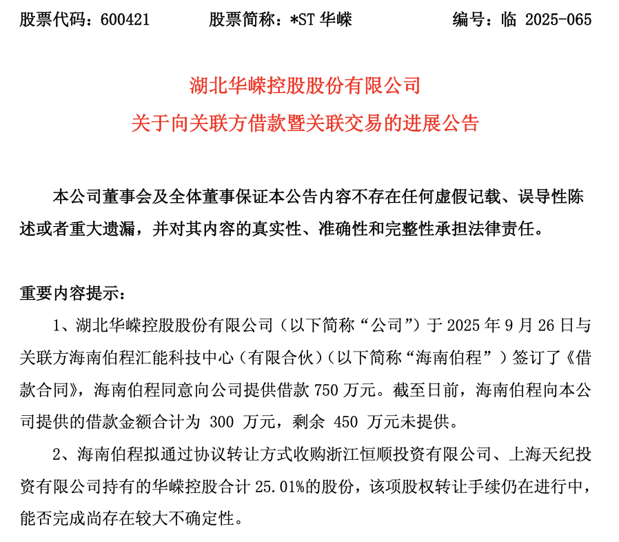 连环闹剧终收场:收购方违规频出,*ST华嵘控制权交易告吹