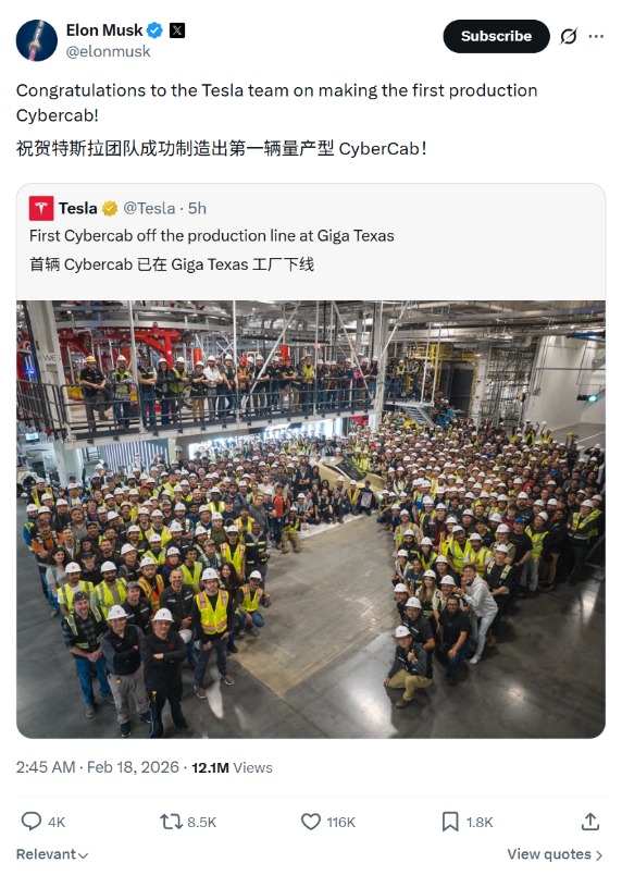 特斯拉突传重磅!Cybercab比原定计划更早投产!马斯克发声