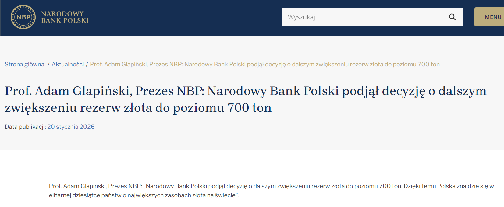 波兰央行大举增持黄金:已批准购买150吨的计划 总储备将增加到700吨